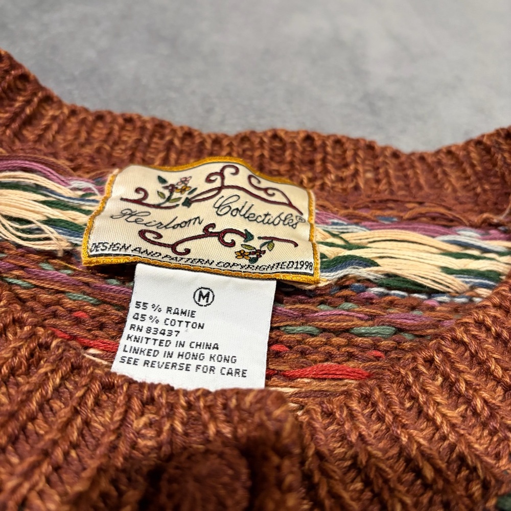 Vintage Herloom Collectibles Sweater Womens Medium Brown Cardigan Knit - Picture 3 of 8